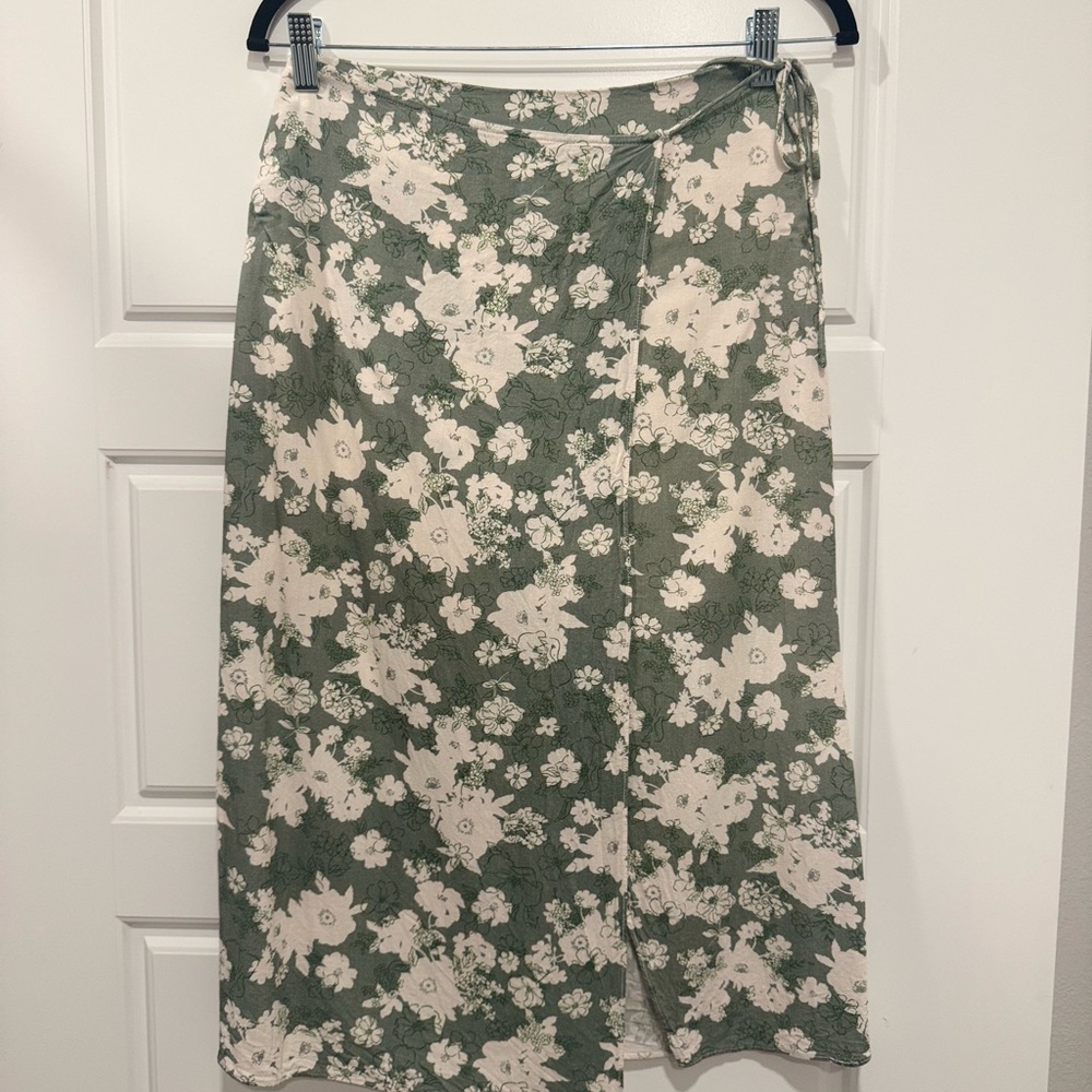 Sage Floral Cream Midi Skirt